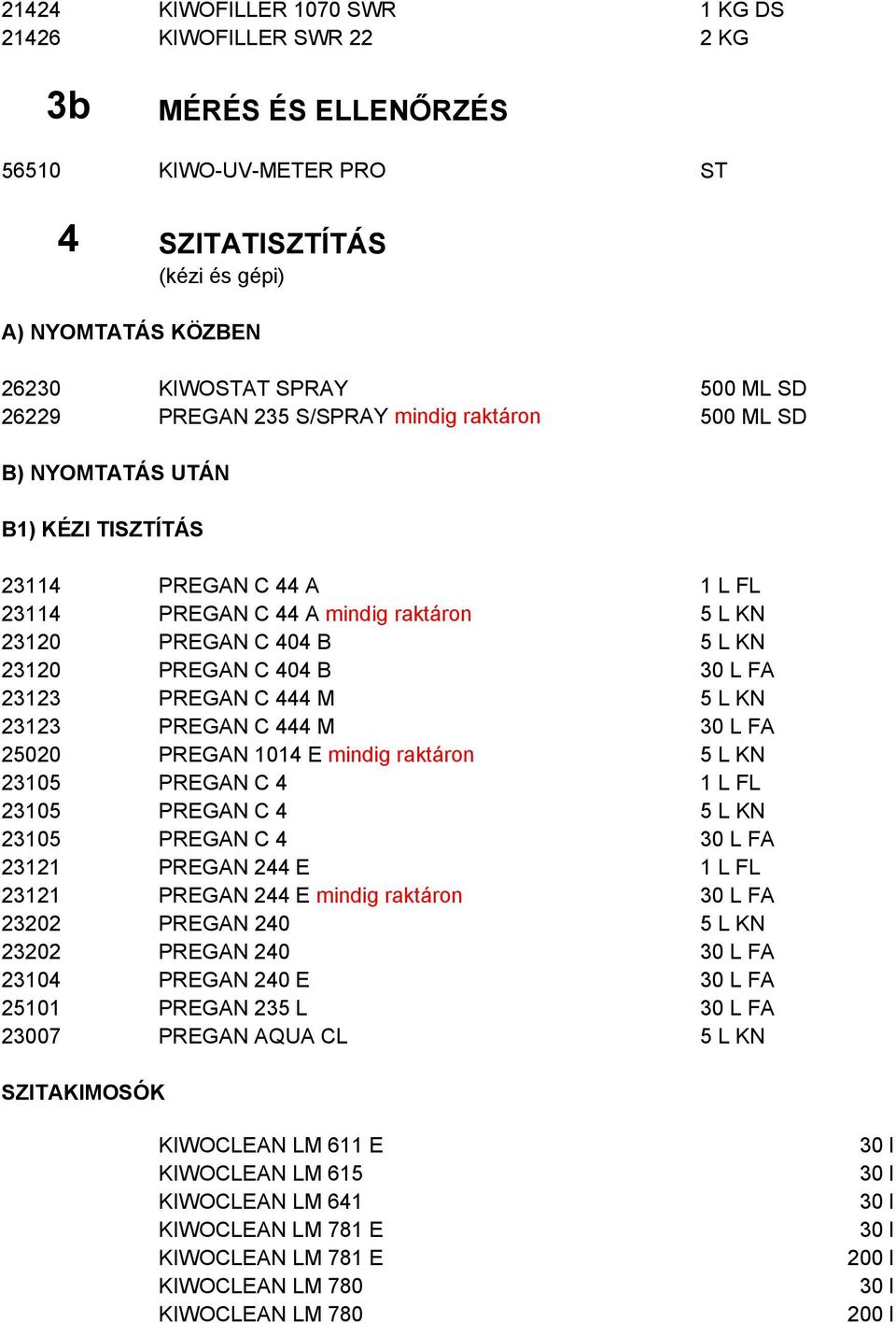 FA 23123 PREGAN C 444 M 23123 PREGAN C 444 M 30 L FA 25020 23105 PREGAN 1014 E mindig raktáron PREGAN C 4 1 L FL 23105 PREGAN C 4 23105 PREGAN C 4 30 L FA 23121 PREGAN 244 E 1 L FL 23121 23202 PREGAN