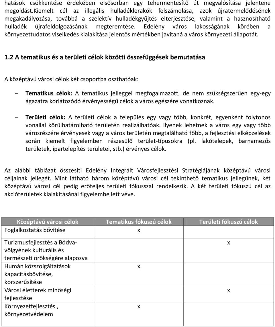 újrafeldolgozásának megteremtése. Edelény város lakosságának körében a környezettudatos viselkedés kialakítása jelentős mértékben javítaná a város környezeti állapotát. 1.