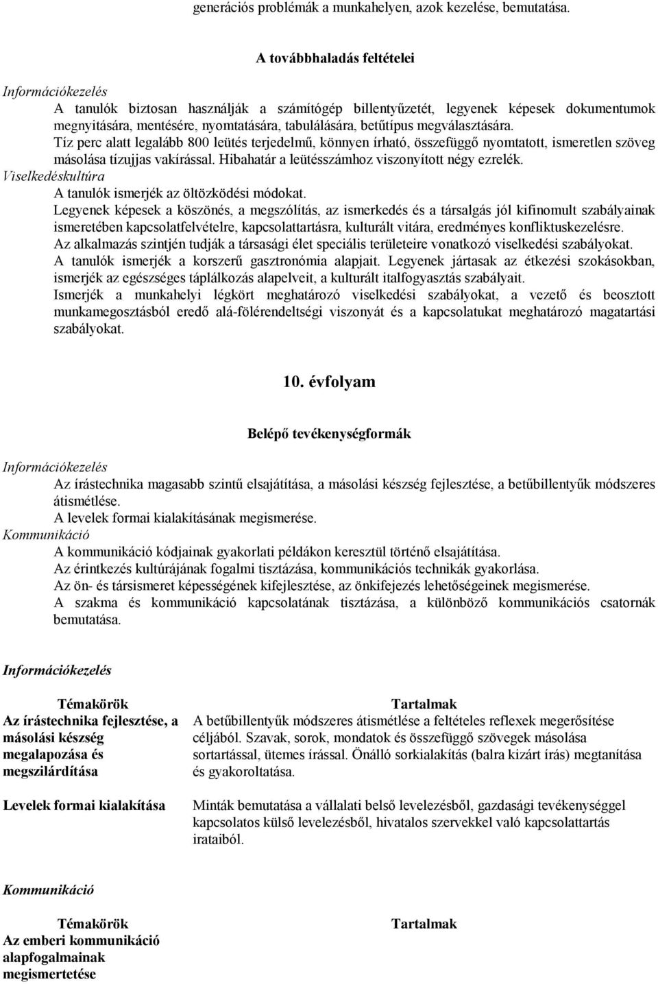 megválasztására. Tíz perc alatt legalább 800 leütés terjedelmű, könnyen írható, összefüggő nyomtatott, ismeretlen szöveg másolása tízujjas vakírással.