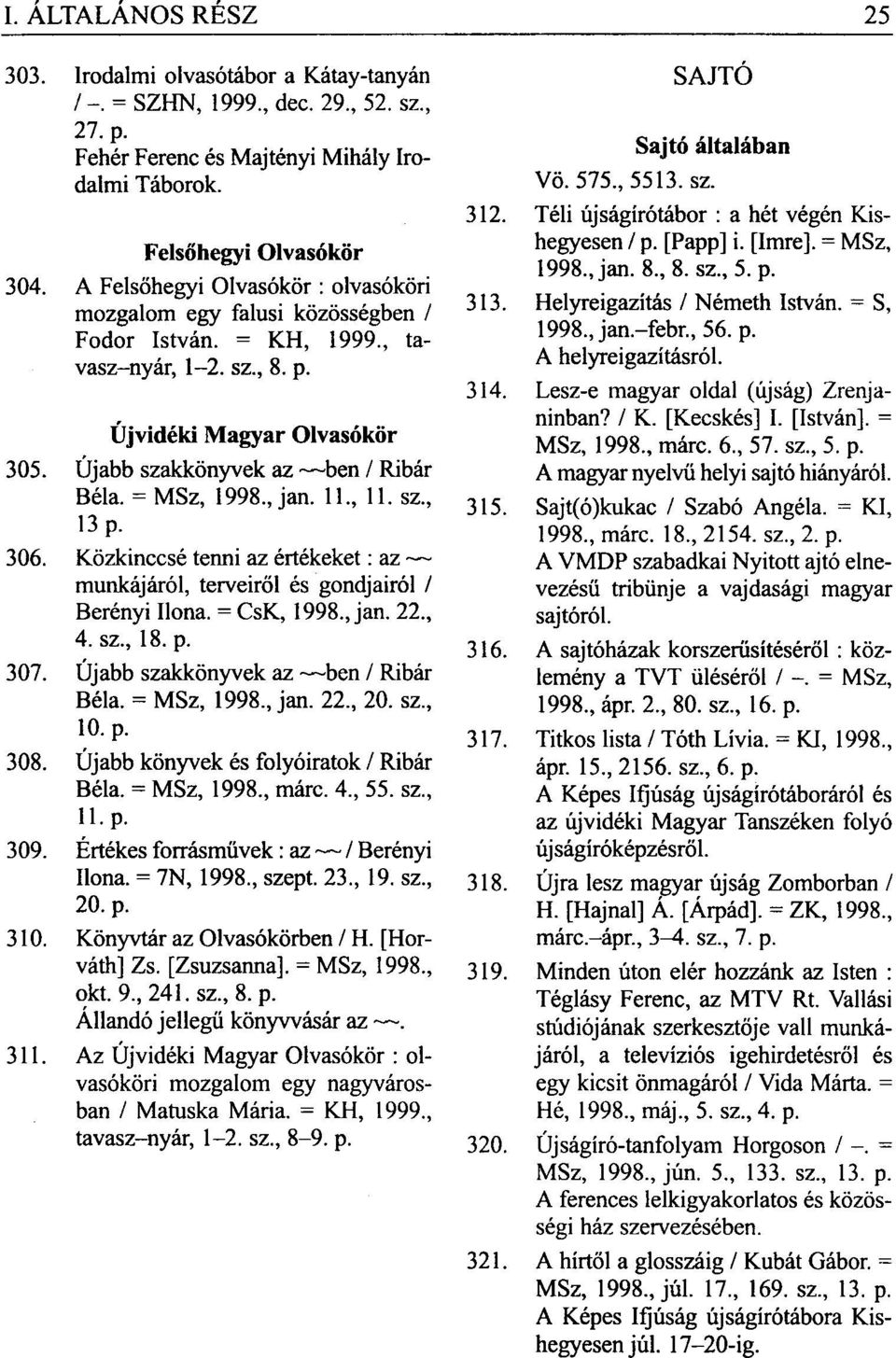 = MSz, 1998, jan. 11, 11. sz, 13 p. 306. Közkinccsé tenni az értékeket: az munkájáról, terveiről és gondjairól / Berényi Ilona. = CsK, 1998, jan. 22, 4. sz, 18. p. 307.