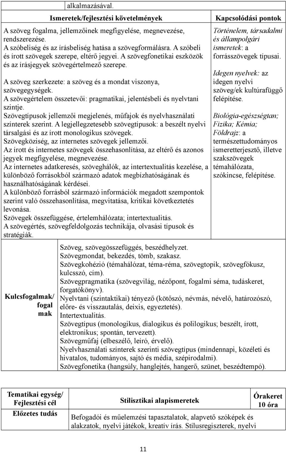 A szövegértelem összetevői: pragmatikai, jelentésbeli és nyelvtani szintje. Szövegtípusok jellemzői megjelenés, műfajok és nyelvhasználati színterek szerint.