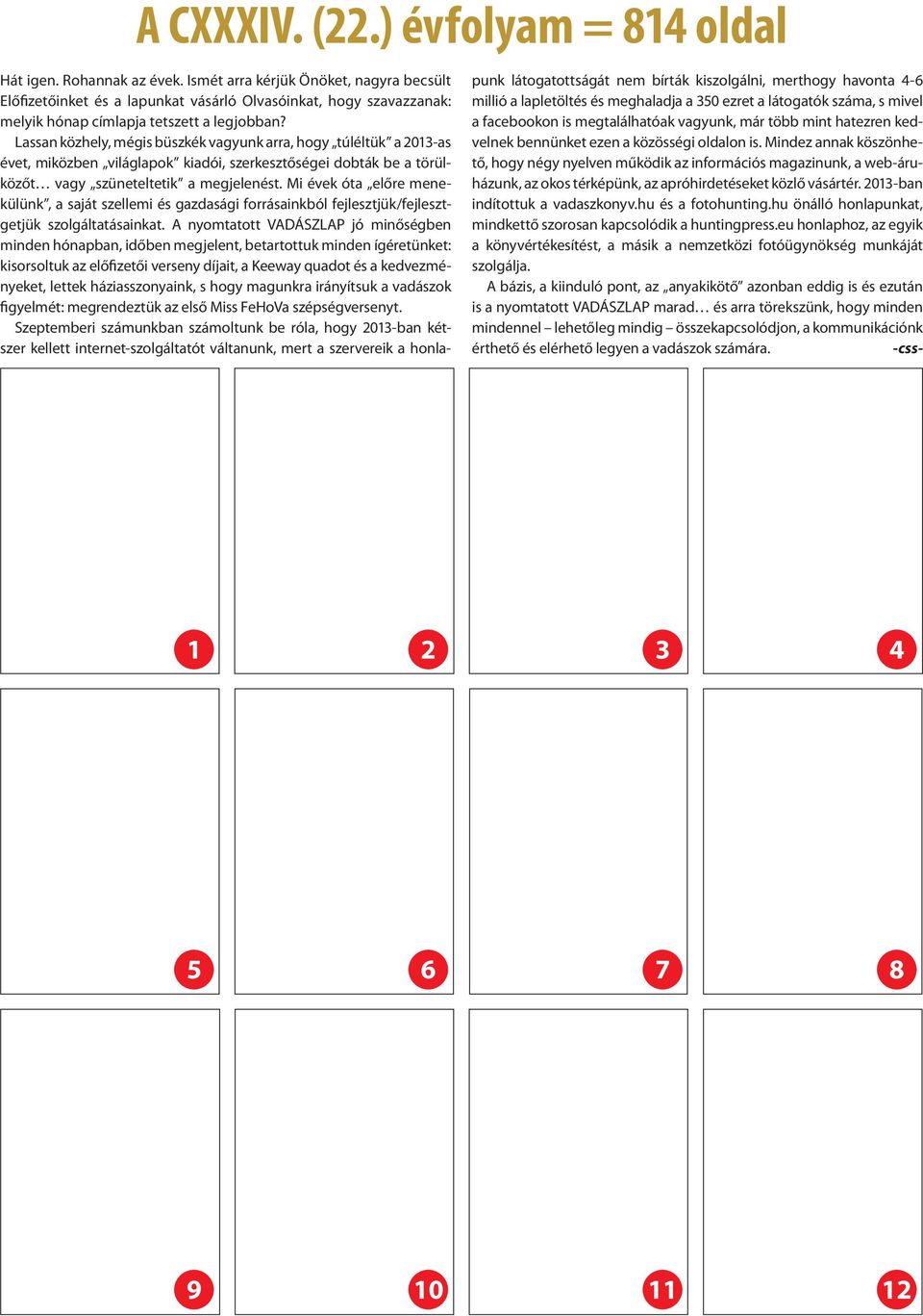 Lassan közhely, mégis büszkék vagyunk arra, hogy túléltük a 2013-as évet, miközben világlapok kiadói, szerkesztőségei dobták be a törülközőt vagy szüneteltetik a megjelenést.