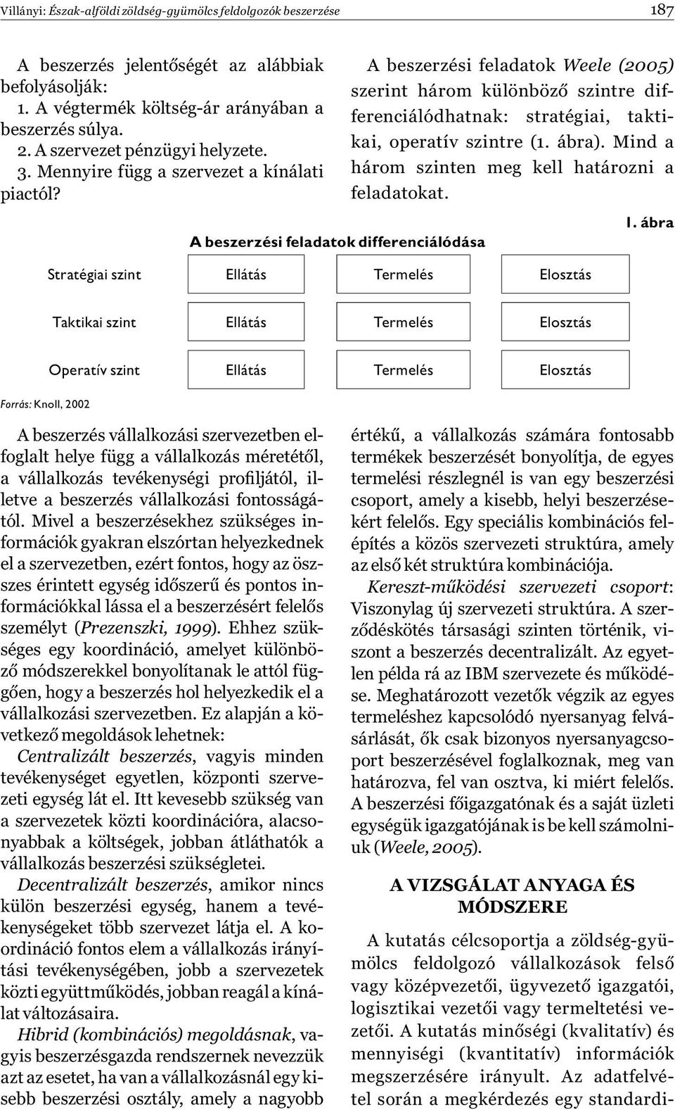 A beszerzési feladatok Weele (005) szerint három különböző szintre differenciálódhatnak: stratégiai, taktikai, operatív szintre (1. ábra). Mind a három szinten meg kell határozni a feladatokat.