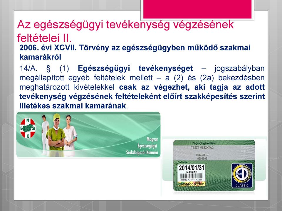 (1) Egészségügyi tevékenységet jogszabályban megállapított egyéb feltételek mellett a (2) és (2a)