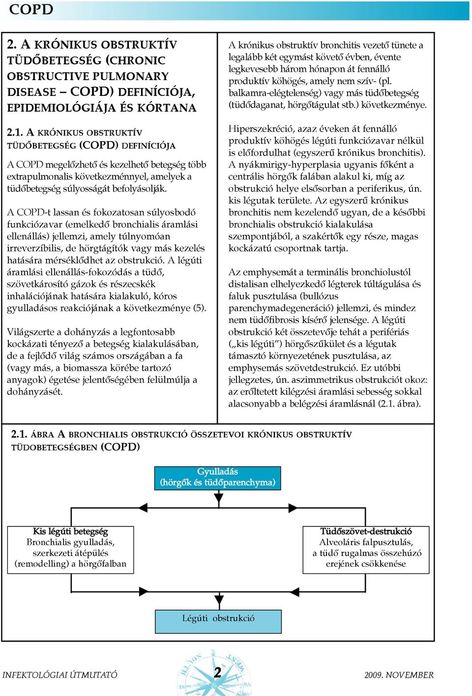 A COPD-t lassan és fokozatosan súlyosbodó funkciózavar (emelkedõ bronchialis áramlási ellenállás) jellemzi, amely túlnyomóan irreverzíbilis, de hörgtágítók vagy más kezelés hatására mérséklõdhet az