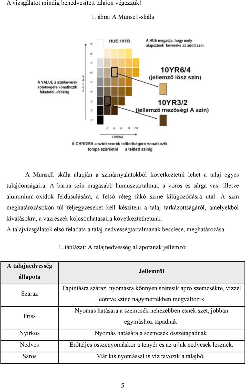 A szín meghatározásokon túl feljegyzéseket kell készíteni a talaj tarkázottságáról, amelyekből kiválásokra, a vázrészek kölcsönhatásaira következtethetünk.