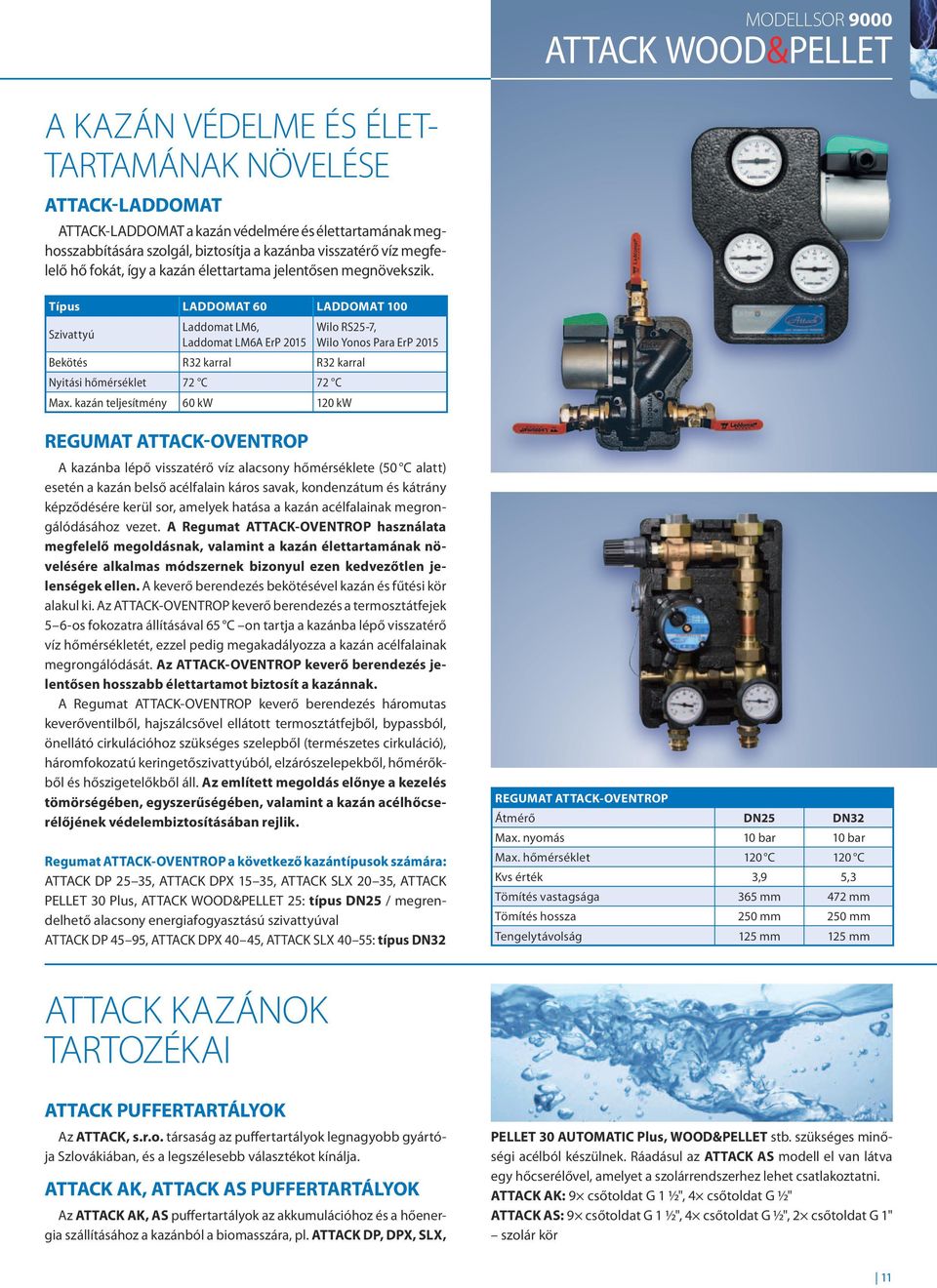 kazán teljesítmény 60 kw 120 kw Wilo RS25-7, Wilo Yonos Para ErP 2015 REGUMAT ATTACK-OVENTROP A kazánba lépő visszatérő víz alacsony hőmérséklete (50 C alatt) esetén a kazán belső acélfalain káros