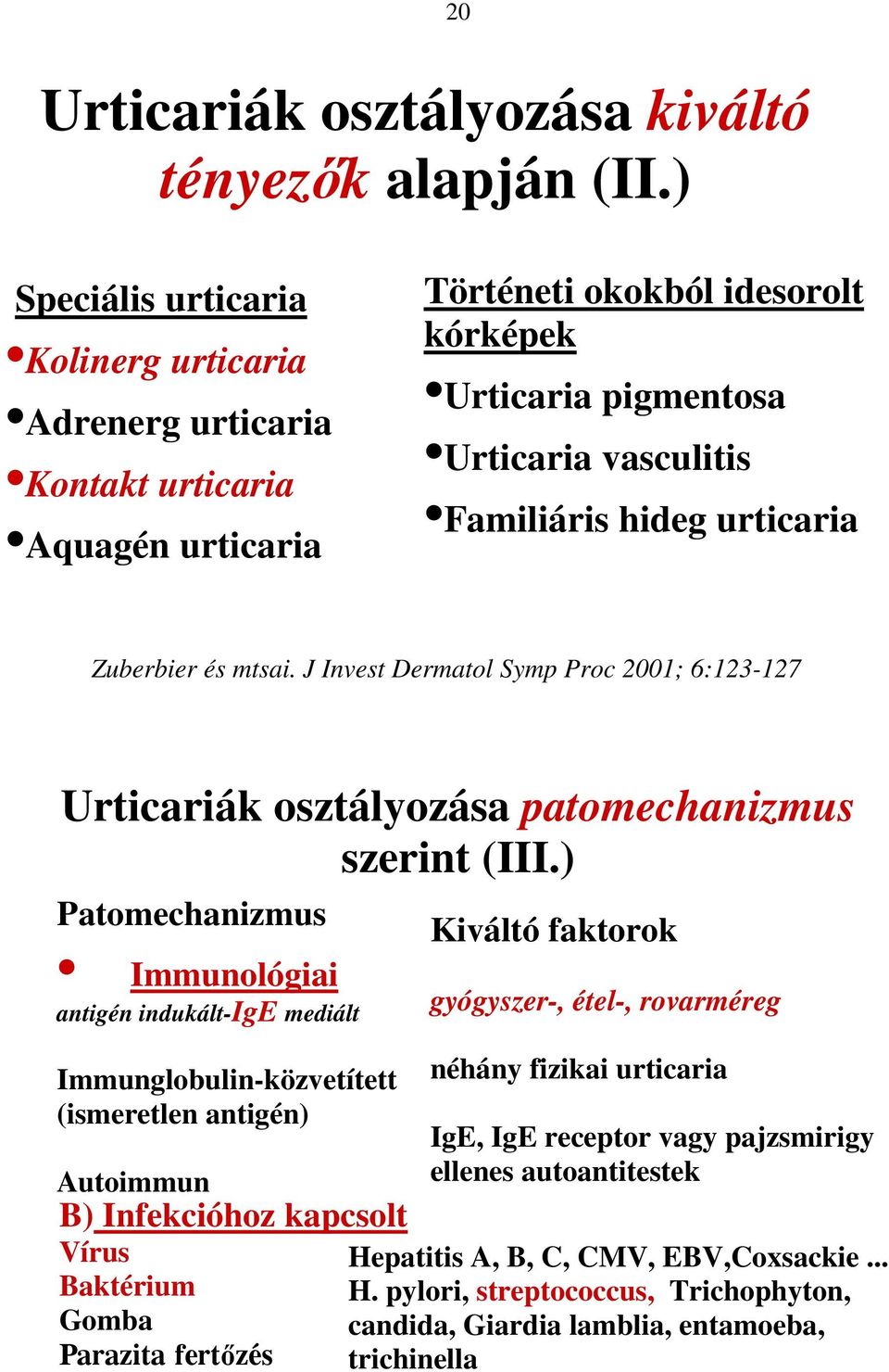 urticaria Zuberbier és mtsai. J Invest Dermatol Symp Proc 2001; 6:123-127 Urticariák osztályozása patomechanizmus szerint (III.