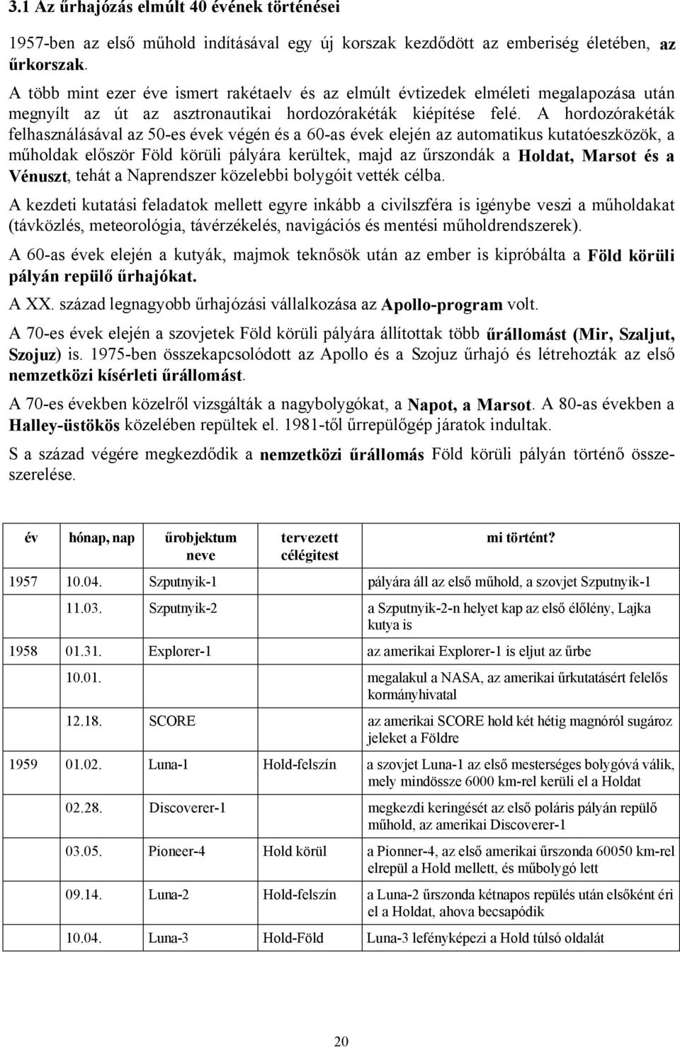 A hordozórakéták felhasználásával az 50-es évek végén és a 60-as évek elején az automatikus kutatóeszközök, a műholdak először Föld körüli pályára kerültek, majd az űrszondák a Holdat, Marsot és a