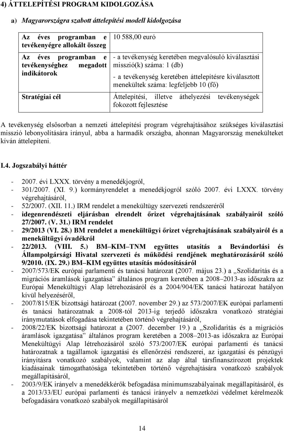 Stratégiai cél Áttelepítési, illetve áthelyezési tevékenységek fokozott fejlesztése A tevékenység elsősorban a nemzeti áttelepítési program végrehajtásához szükséges kiválasztási misszió