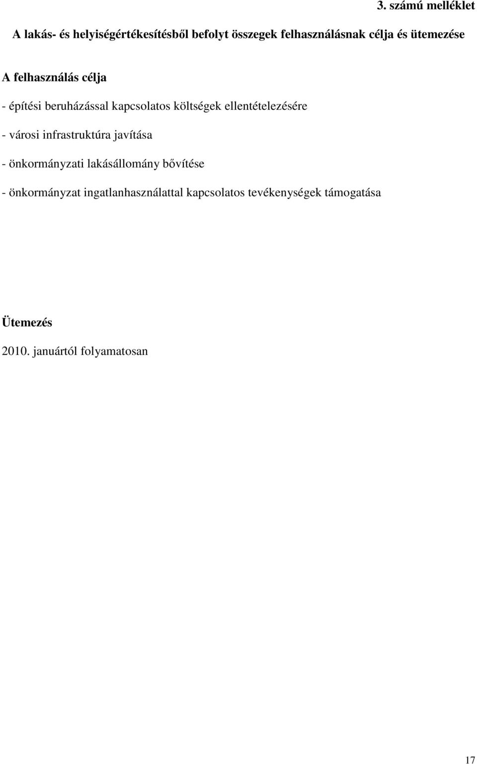 ellentételezésére - városi infrastruktúra javítása - önkormányzati lakásállomány bővítése -