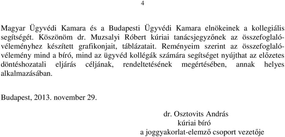 Reményeim szerint az összefoglalóvélemény mind a bíró, mind az ügyvéd kollégák számára segítséget nyújthat az előzetes