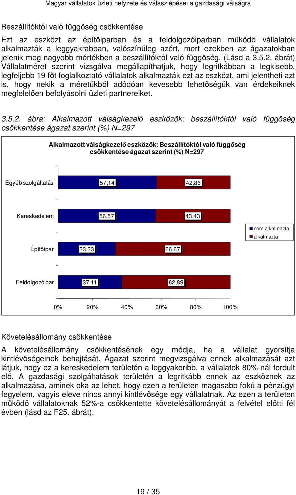 ábrát) Vállalatméret szerint vizsgálva megállapíthatjuk, hogy legritkábban a legkisebb, legfeljebb 19 főt foglalkoztató vállalatok alkalmazták ezt az eszközt, ami jelentheti azt is, hogy nekik a