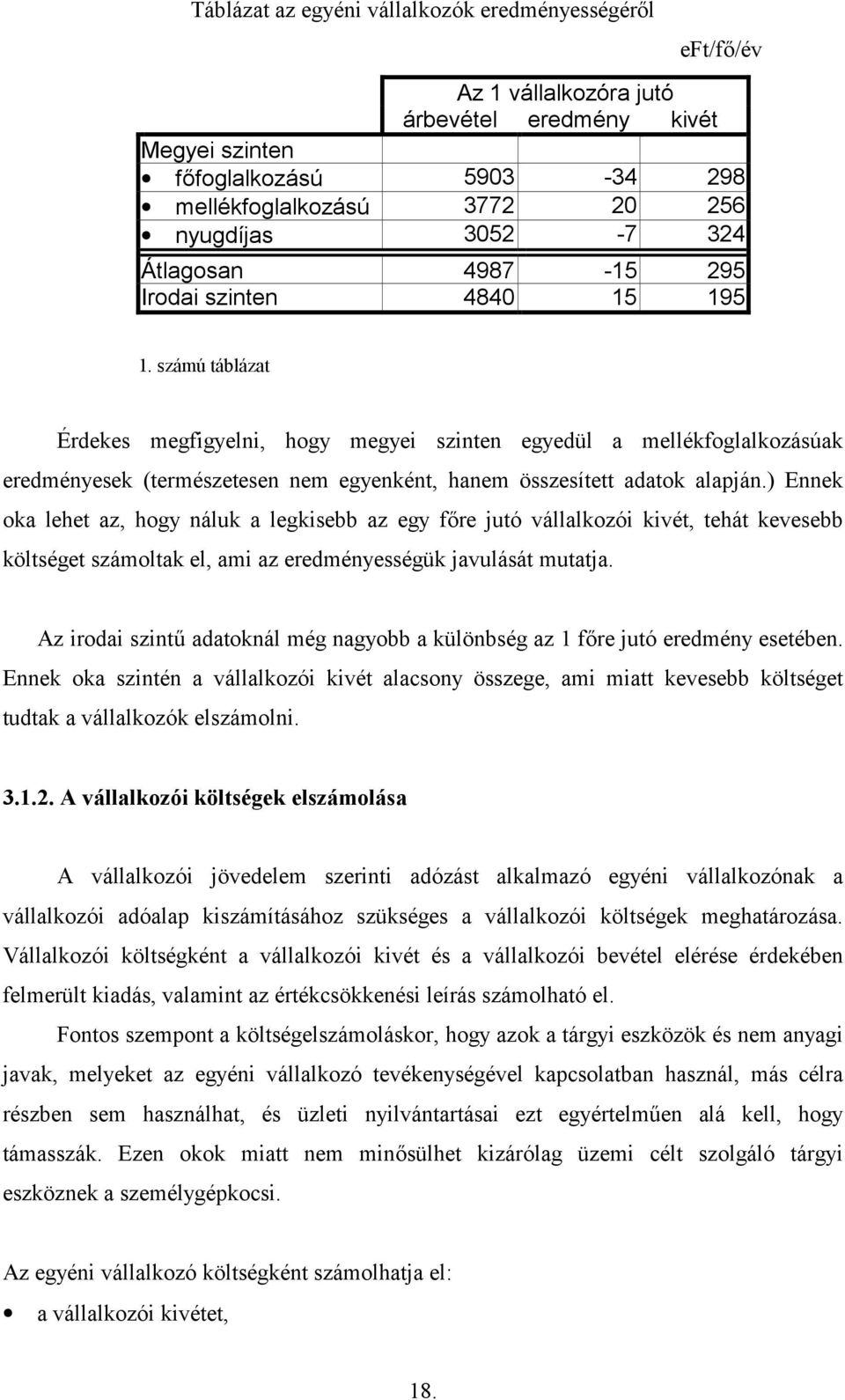 számú táblázat Érdekes megfigyelni, hogy megyei szinten egyedül a mellékfoglalkozásúak eredményesek (természetesen nem egyenként, hanem összesített adatok alapján.