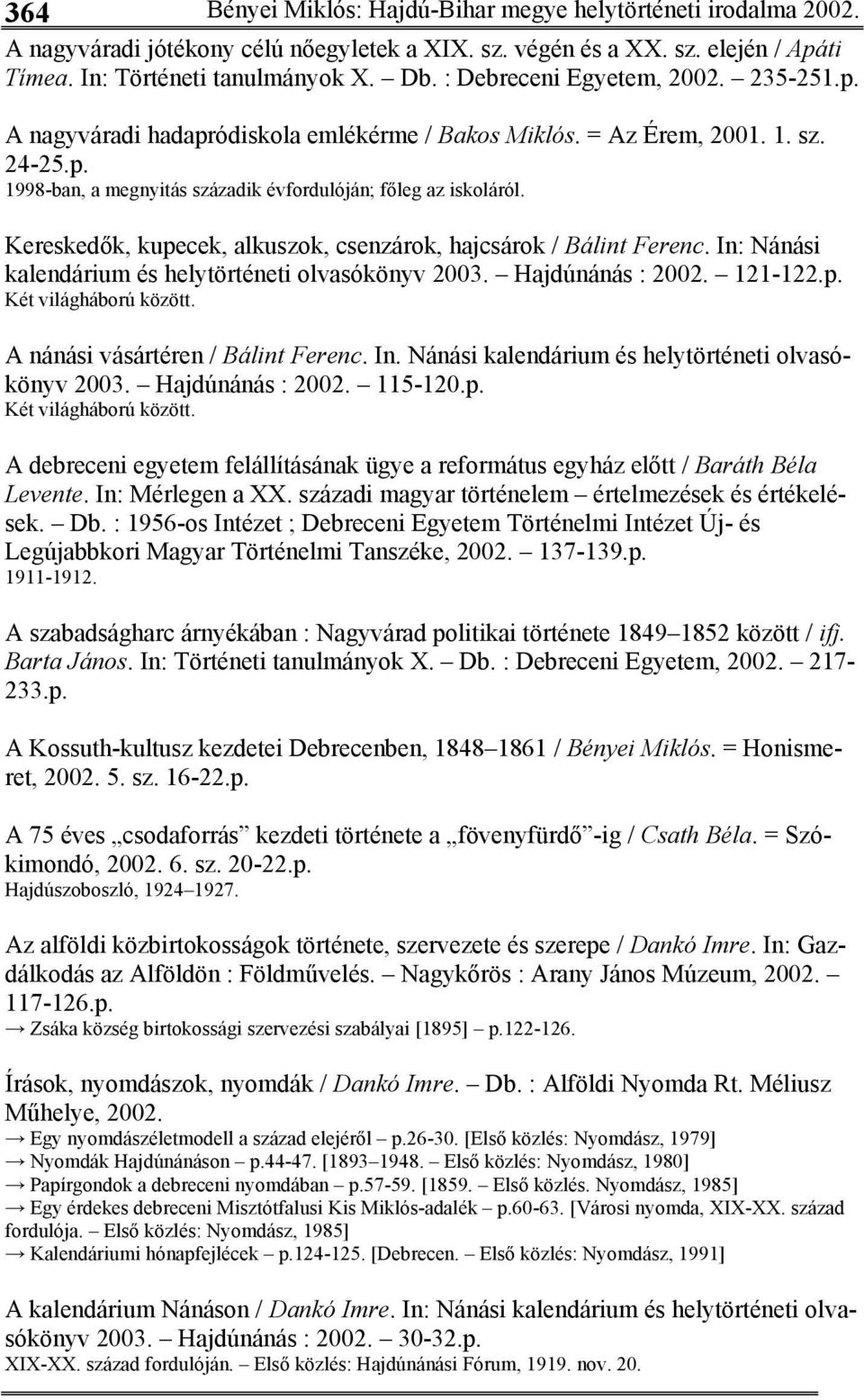 Kereskedők, kupecek, alkuszok, csenzárok, hajcsárok / Bálint Ferenc. In: Nánási kalendárium és helytörténeti olvasókönyv 2003. Hajdúnánás : 2002. 121-122.p. Két világháború között.