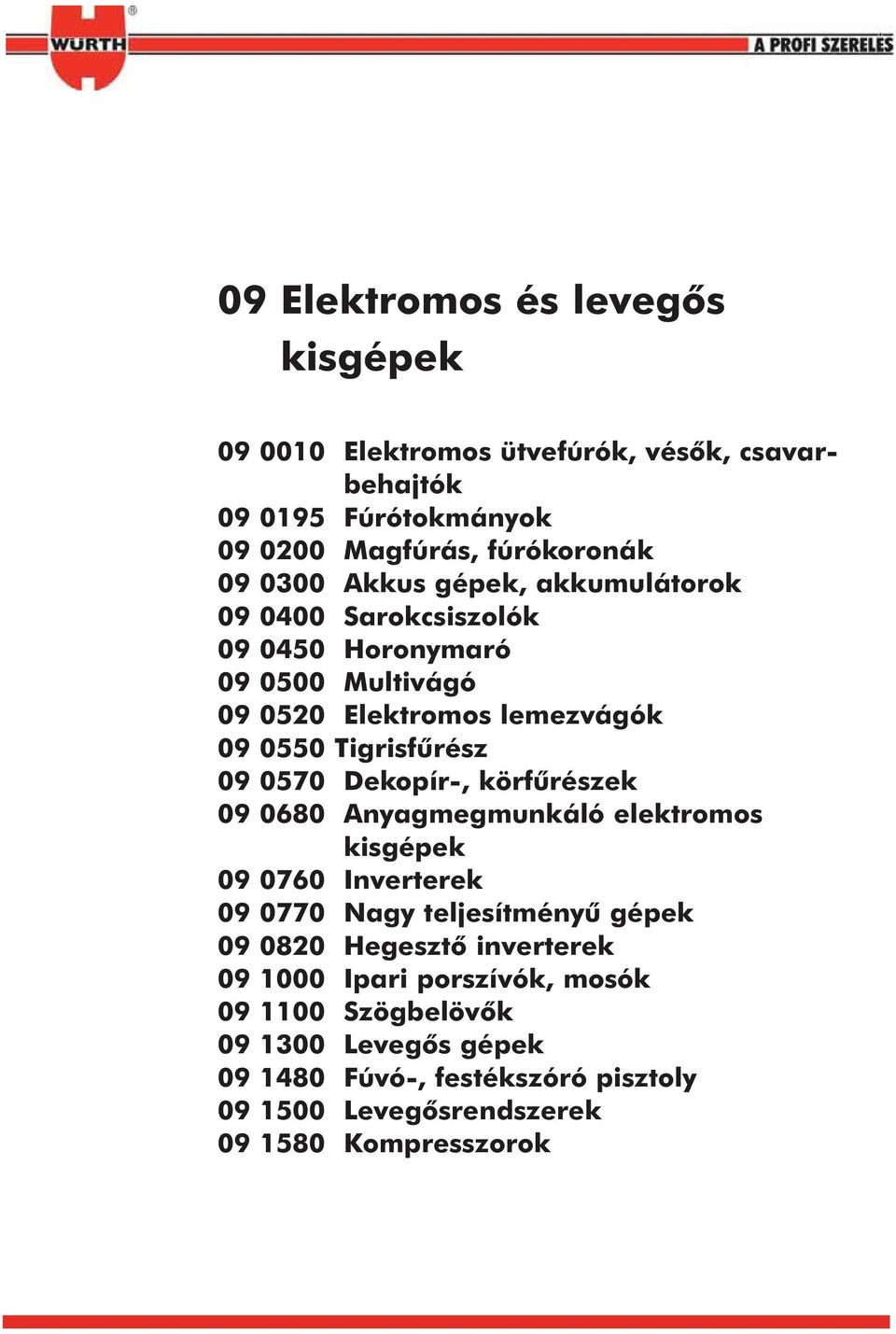 Dekopír-, körfûrészek 09 0680 Anyagmegmunkáló elektromos kisgépek 09 0760 Inverterek 09 0770 Nagy teljesítményû gépek 09 0820 Hegesztõ inverterek