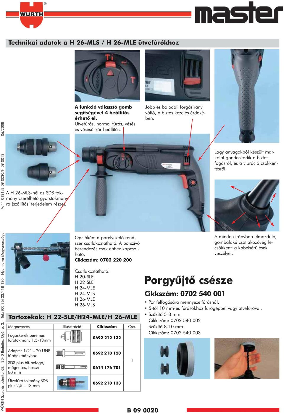 Tartozékok: H 22-SLE/H24-MLE/H 26-MLE Megnevezés Illusztráció Cse.