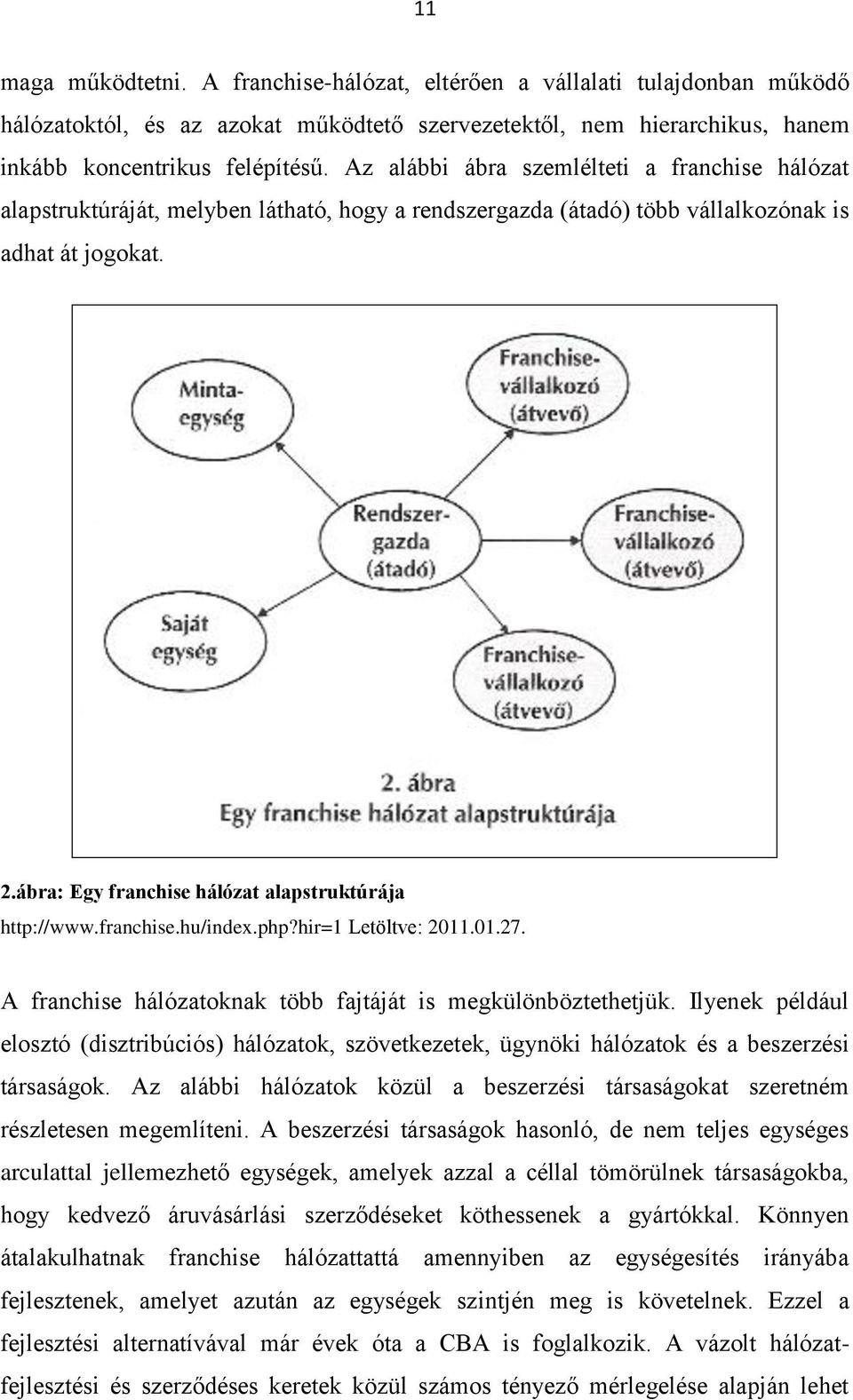 ábra: Egy franchise hálózat alapstruktúrája http://www.franchise.hu/index.php?hir=1 Letöltve: 2011.01.27. A franchise hálózatoknak több fajtáját is megkülönböztethetjük.