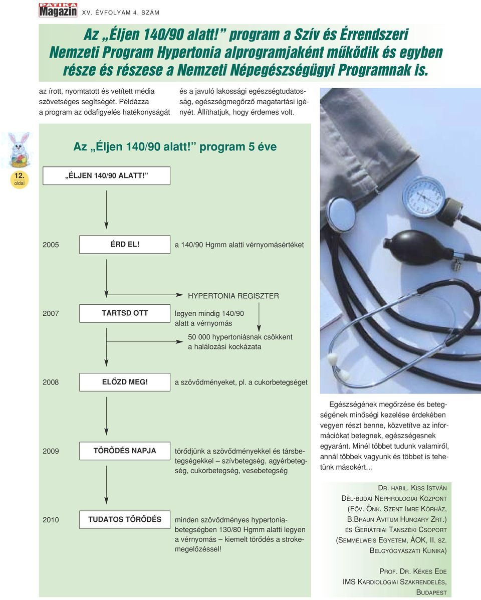 Állíthatjuk, hogy érdemes volt. Az Éljen 140/90 alatt! program 5 éve 12. ÉLJEN 140/90 ALATT! 2005 ÉRD EL!