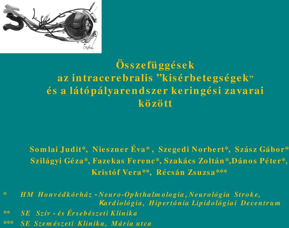 Péter*, Kristóf Vera**, Récsán Zsuzsa*** * HM Honvédkórház - Neuro-Ophthalmologia, Neurológia Stroke,