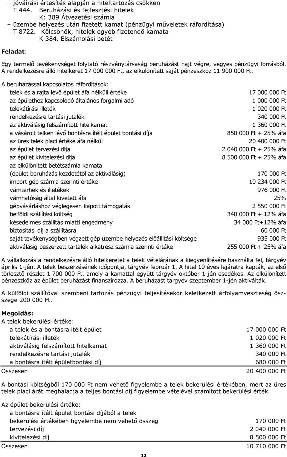 A rendelkezésre álló hitelkeret 17 000 000 Ft, az elkülönített saját pénzeszköz 11 900 000 Ft.