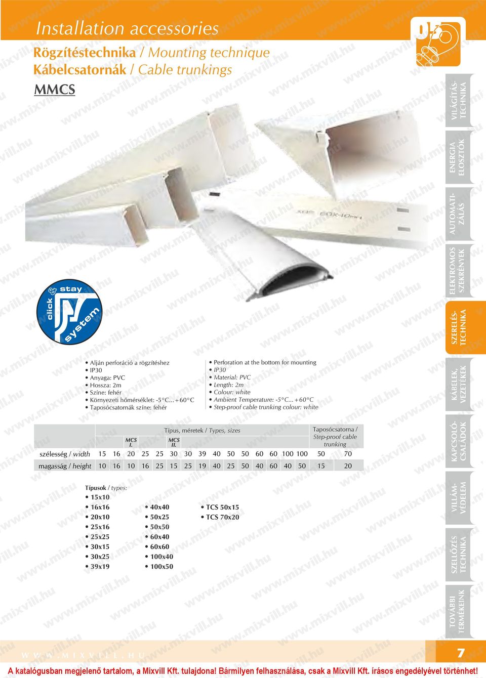 ..+60 C Taposócsatornák színe: fehér Perforation at the bottom for mounting IP Material: PVC Length: m Colour: white Ambient Temperature: -5 C.