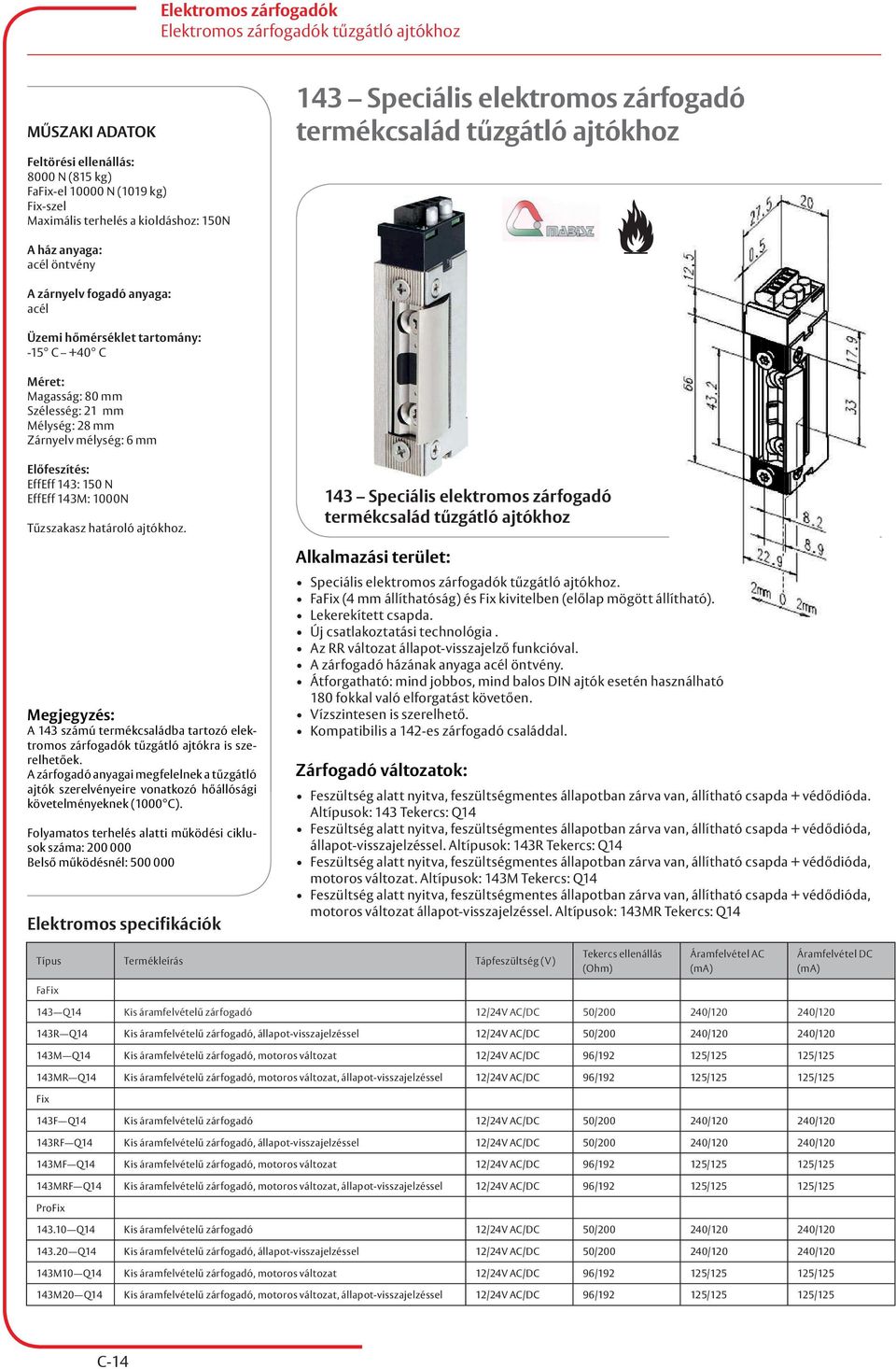 EffEff 143M: 1000N Tűzszakasz határoló ajtókhoz. A 143 számú termékcsaládba tartozó elektromos zárfogadók tűzgátló ajtókra is szerelhetőek.