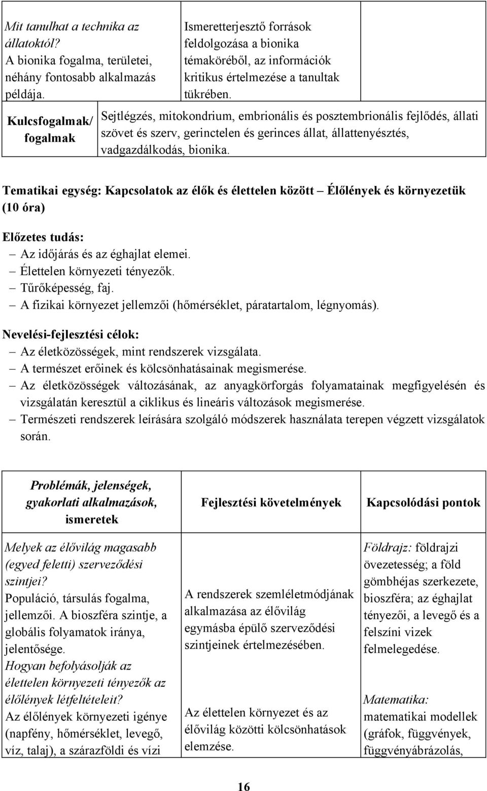 Sejtlégzés, mitokondrium, embrionális és posztembrionális fejlődés, állati szövet és szerv, gerinctelen és gerinces állat, állattenyésztés, vadgazdálkodás, bionika.