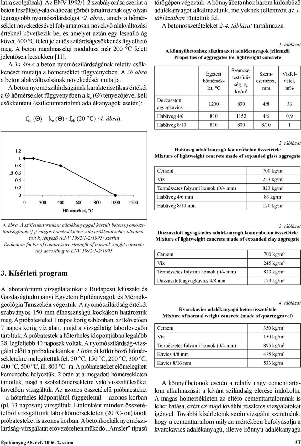 A beton rugalmassági modulusa már 200 C felett jelentősen lecsökken [11]. A 3a ábra a beton nyomószilárdságának relatív csökkenését mutatja a hőmérséklet függvényében.