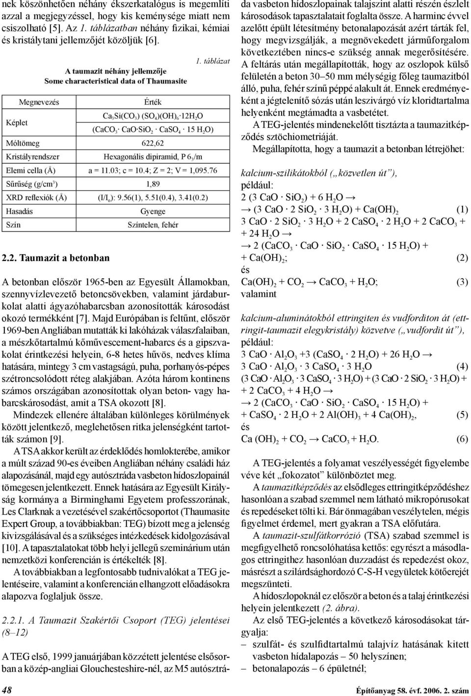 Képlet Megnevezés Érték Ca 3 Si(CO 3 ) (SO 4 )(OH) 6 12H 2 O (CaCO 3 CaO SiO 2 CaSO 4 15 H 2 O) Móltömeg 622,62 Kristályrendszer Hexagonális dipiramid, P 6 3 /m Elemi cella (Å) a = 11.03; c = 10.