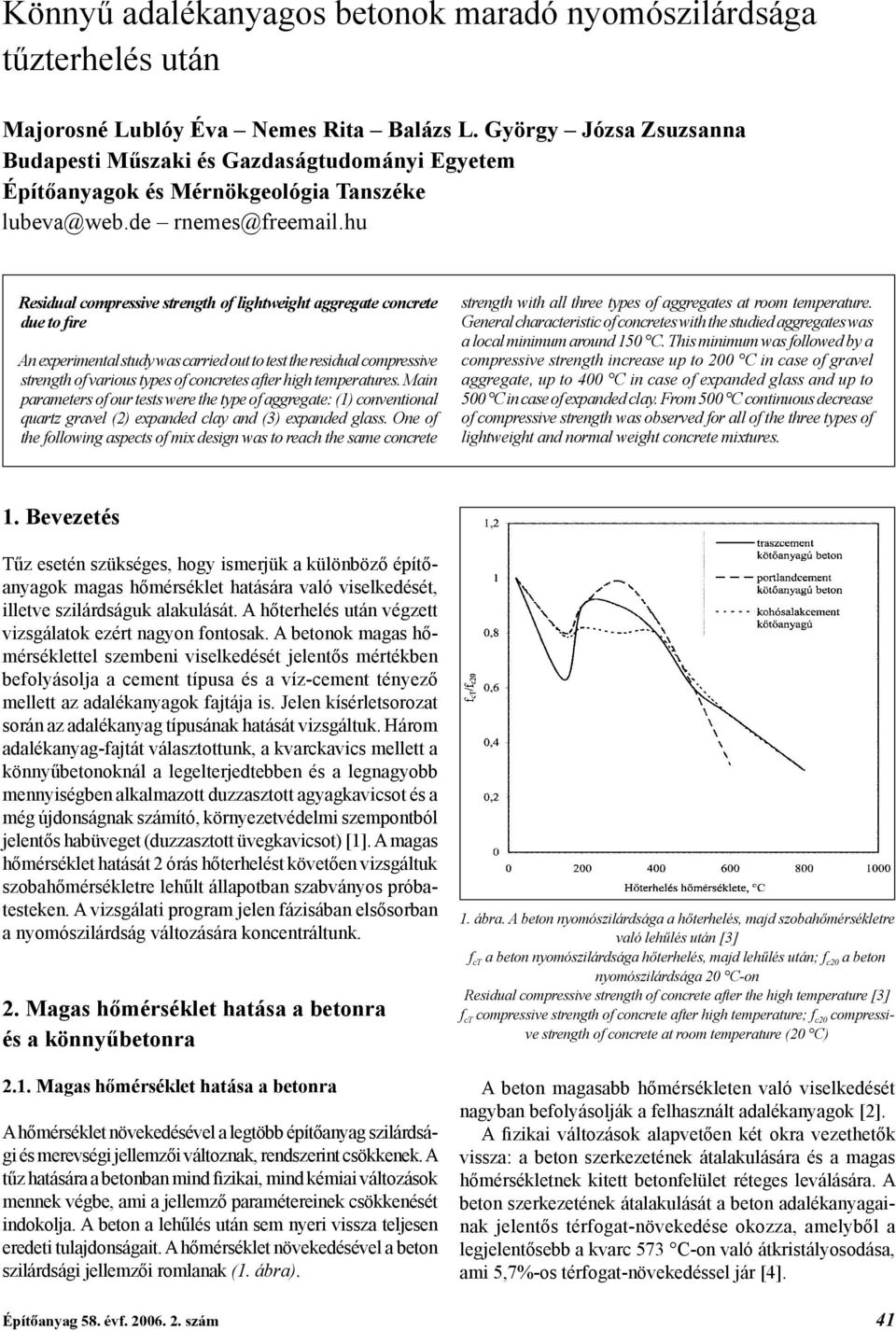 hu Residual compressive strength of lightweight aggregate concrete due to fire An experimental study was carried out to test the residual compressive strength of various types of concretes after high