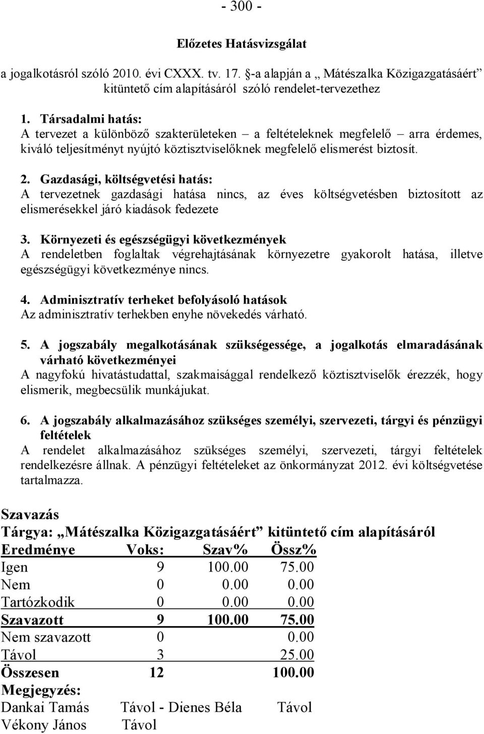 Gazdasági, költségvetési hatás: A tervezetnek gazdasági hatása nincs, az éves költségvetésben biztosított az elismerésekkel járó kiadások fedezete 3.