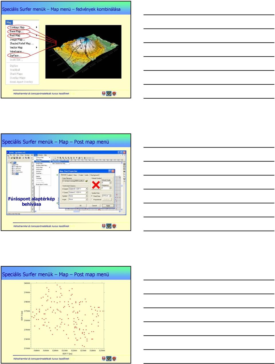 Speciális Surfer menük Map Post map menü 240000 239000 238000 EOV X [m] 237000