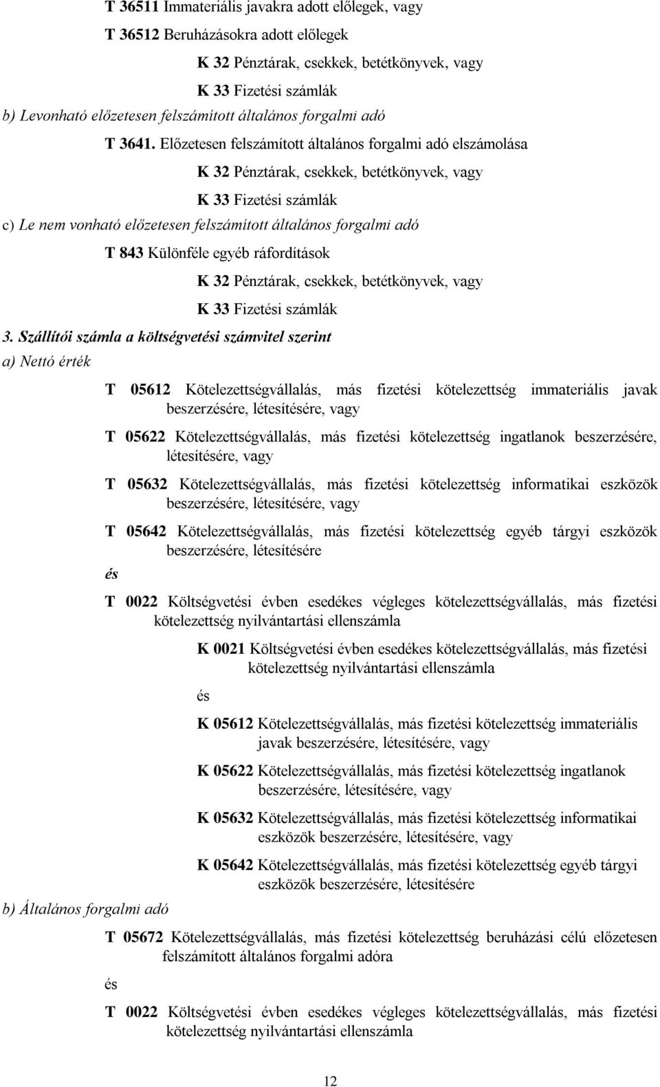 Előzetesen felszámított általános forgalmi adó elszámolása K 32 Pénztárak, csekkek, betétkönyvek, vagy K 33 Fizeti számlák c) Le nem vonható előzetesen felszámított általános forgalmi adó T 843