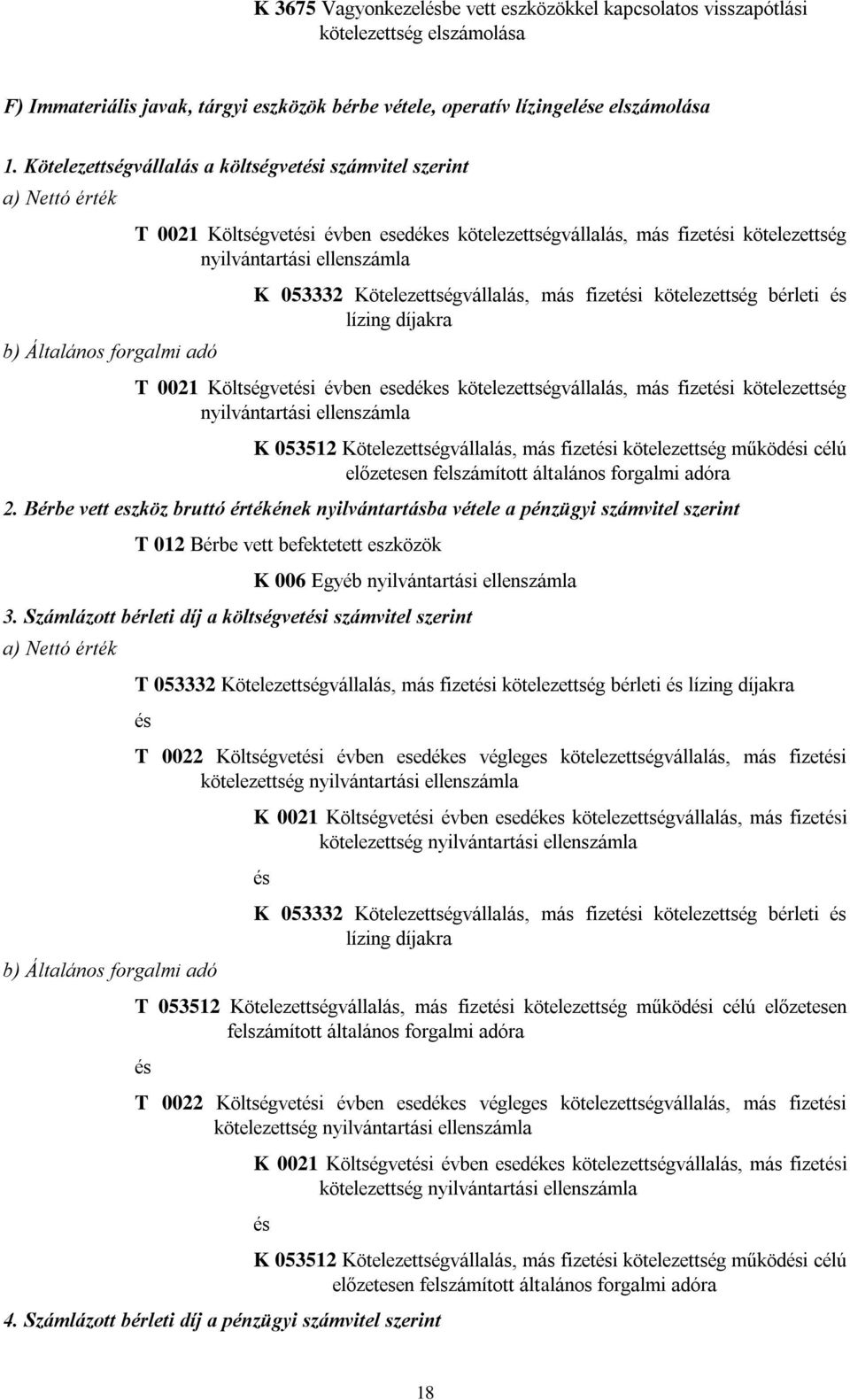 ellenszámla K 053332 Kötelezettségvállalás, más fizeti kötelezettség bérleti lízing díjakra T 0021 Költségveti évben esedékes kötelezettségvállalás, más fizeti kötelezettség nyilvántartási