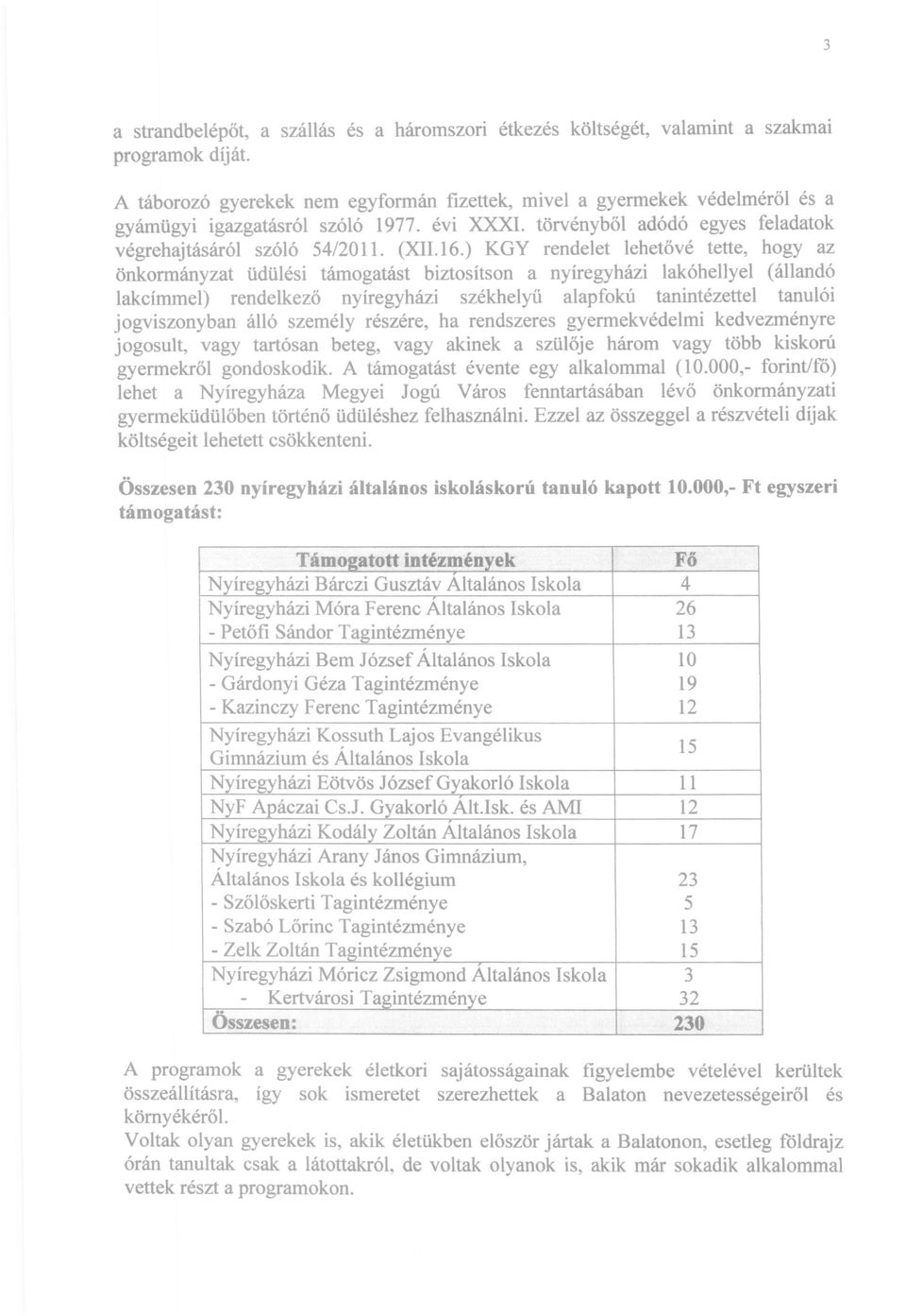 törvényből adódó egyes feladatok végrehajtásáról szóló 54/2011. (XILI6.