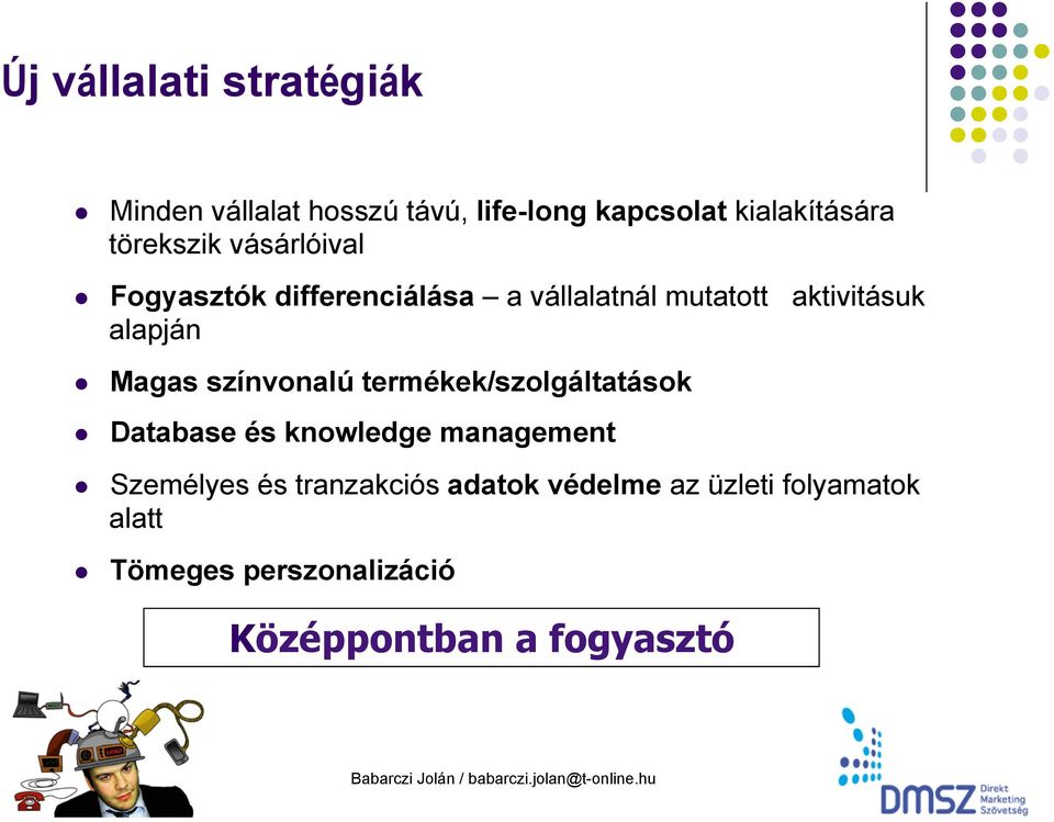 termékek/szolgáltatások Database és knowledge management Személyes és tranzakciós adatok védelme az