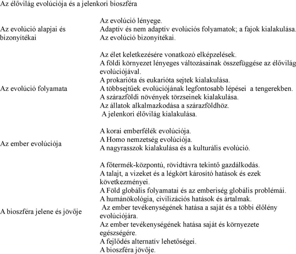 A földi környezet lényeges változásainak összefüggése az élővilág evolúciójával. A prokarióta és eukarióta sejtek kialakulása. A többsejtűek evolúciójának legfontosabb lépései a tengerekben.