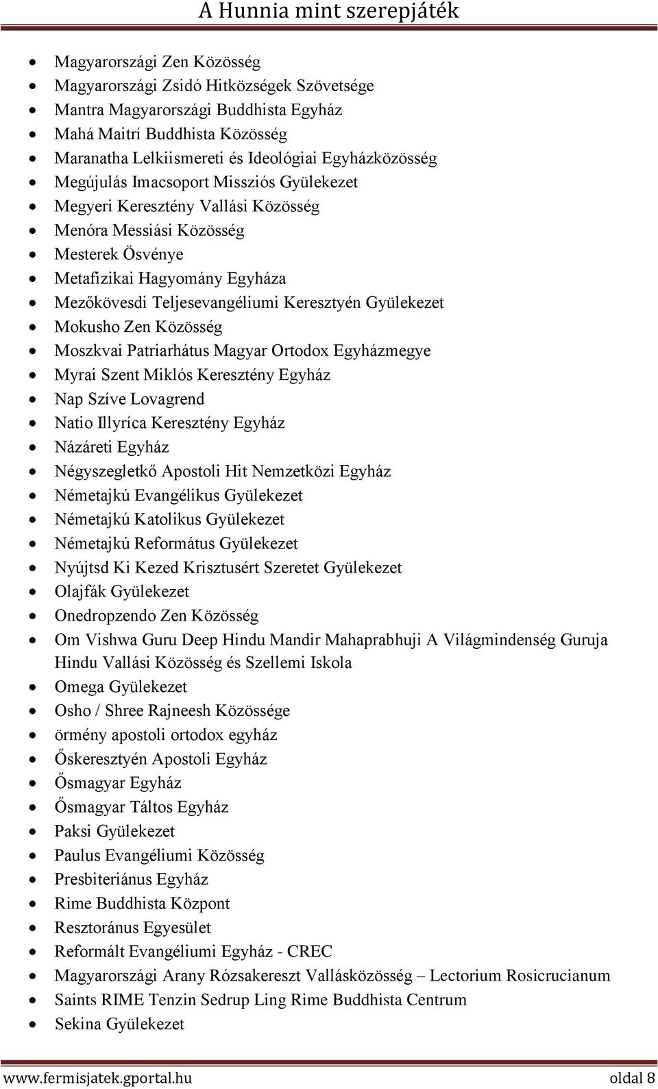 Gyülekezet Mokusho Zen Közösség Moszkvai Patriarhátus Magyar Ortodox Egyházmegye Myrai Szent Miklós Keresztény Egyház Nap Szíve Lovagrend Natio Illyríca Keresztény Egyház Názáreti Egyház