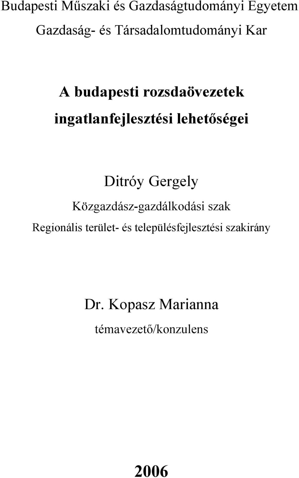 lehetőségei Ditróy Gergely Közgazdász-gazdálkodási szak Regionális