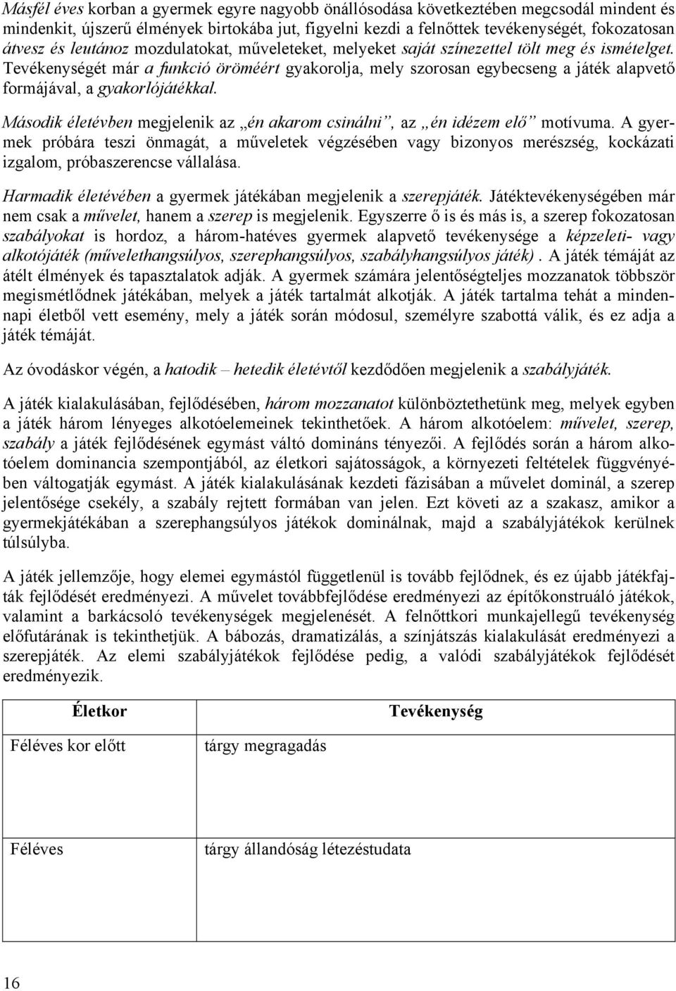 Tevékenységét már a funkció öröméért gyakorolja, mely szorosan egybecseng a játék alapvető formájával, a gyakorlójátékkal.