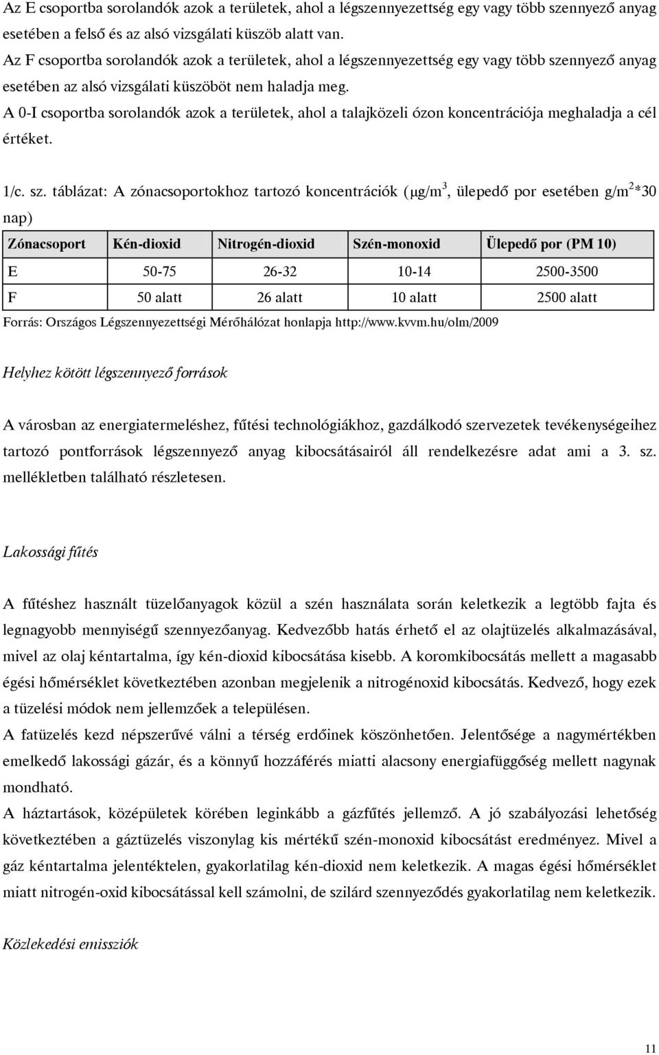 A 0-I csoportba sorolandók azok a területek, ahol a talajközeli ózon koncentrációja meghaladja a cél értéket. 1/c. sz.