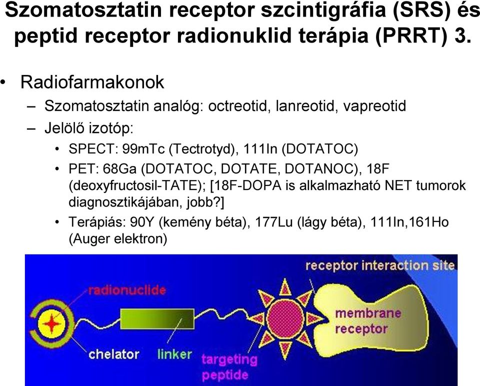 (Tectrotyd), 111In (DOTATOC) PET: 68Ga (DOTATOC, DOTATE, DOTANOC), 18F (deoxyfructosil-tate); [18F-DOPA is