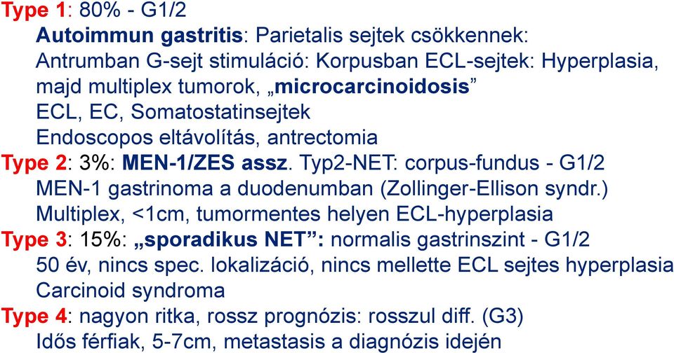 Typ2-NET: corpus-fundus - G1/2 MEN-1 gastrinoma a duodenumban (Zollinger-Ellison syndr.