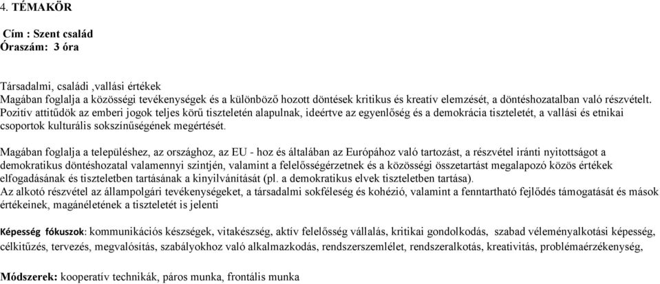 Pozitív attitűdök az emberi jogok teljes körű tiszteletén alapulnak, ideértve az egyenlőség és a demokrácia tiszteletét, a vallási és etnikai csoportok kulturális sokszínűségének megértését.