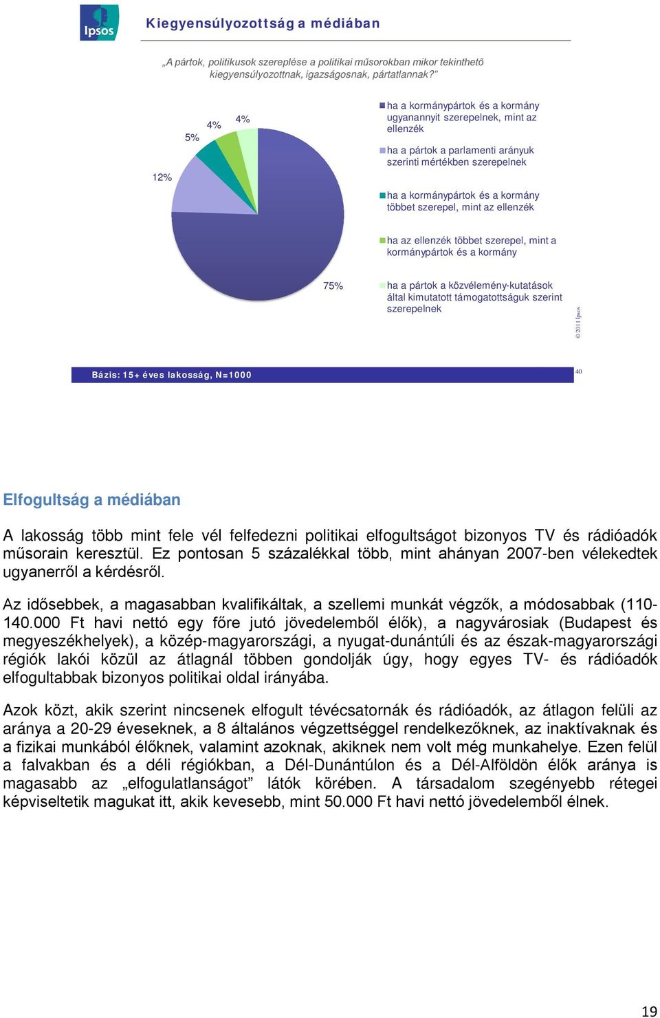 mint az ellenzék ha az ellenzék többet szerepel, mint a kormánypártok és a kormány 75% ha a pártok a közvélemény-kutatások által kimutatott támogatottságuk szerint szerepelnek 40 Elfogultság a