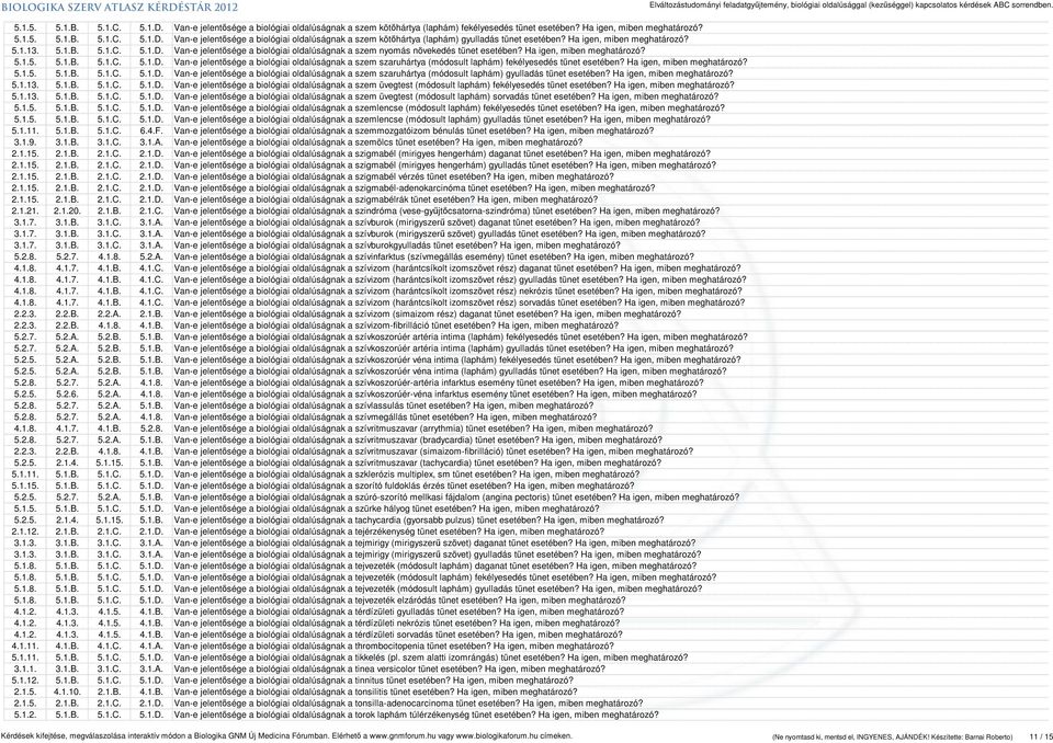Ha igen, miben meghatározó? 5.1.5. 5.1.B. 5.1.C. 5.1.D. Van-e jelentősége a biológiai oldalúságnak a szem szaruhártya (módosult laphám) gyulladás tünet esetében? Ha igen, miben meghatározó? 5.1.13. 5.1.B. 5.1.C. 5.1.D. Van-e jelentősége a biológiai oldalúságnak a szem üvegtest (módosult laphám) fekélyesedés tünet esetében?