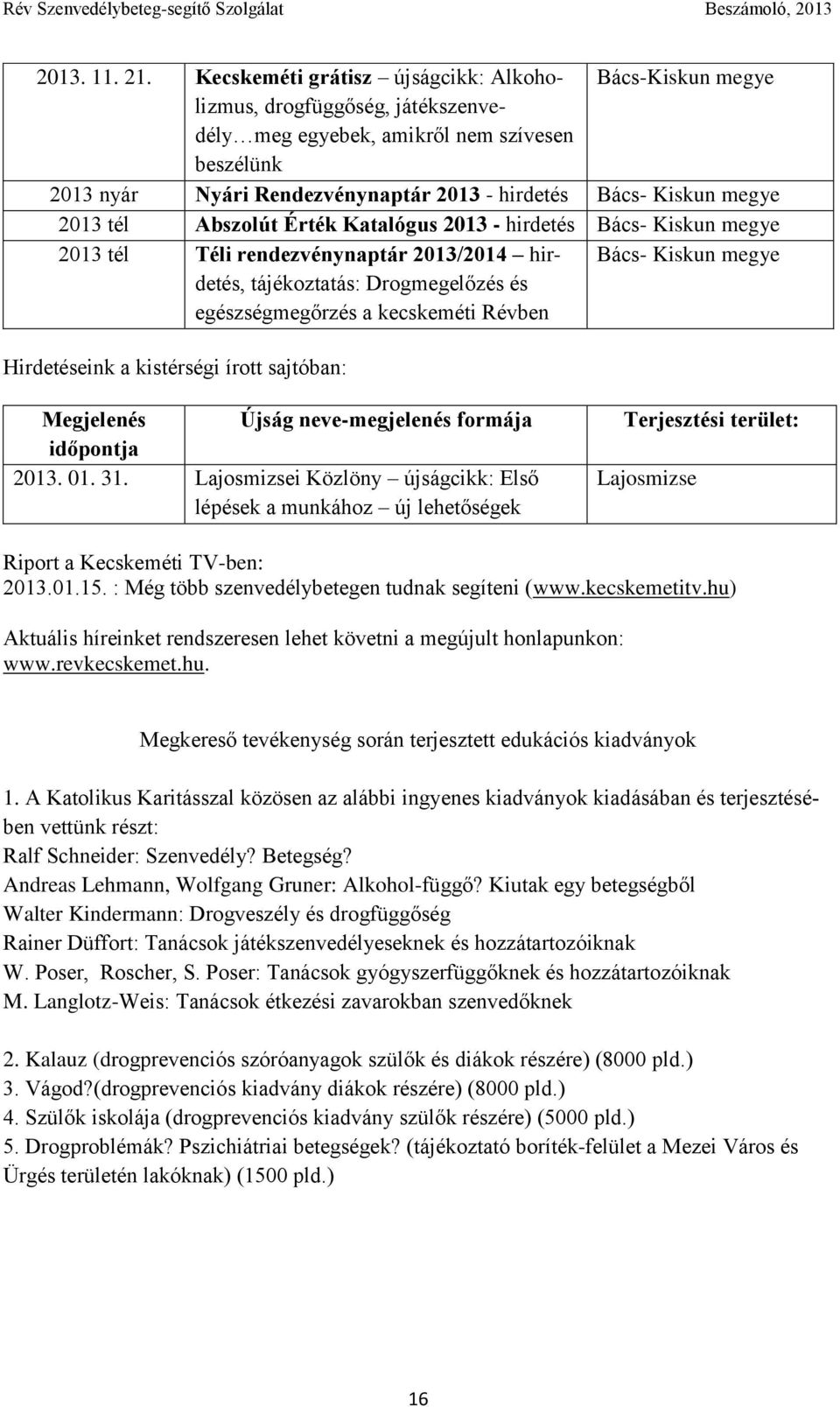 megye 2013 tél Abszolút Érték Katalógus 2013 - hirdetés Bács- Kiskun megye 2013 tél Téli rendezvénynaptár 2013/2014 hirdetés, tájékoztatás: Drogmegelőzés és egészségmegőrzés a kecskeméti Révben Bács-