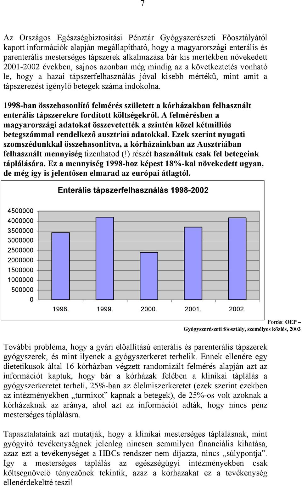 száma indokolna. 1998-ban összehasonlító felmérés született a kórházakban felhasznált enterális tápszerekre fordított költségekről.