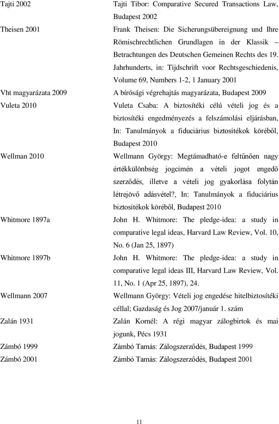 Jahrhunderts, in: Tijdschrift voor Rechtsgeschiedenis, Volume 69, Numbers 1-2, 1 January 2001 Vht magyarázata 2009 A bírósági végrehajtás magyarázata, Budapest 2009 Vuleta 2010 Vuleta Csaba: A